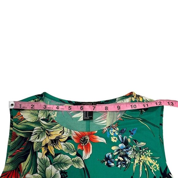 Forever 21 Green Tropical Floral Print Mock Wrap Dress - Size XL - Picture 11 of 16